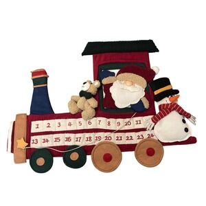 Vtg Christmas Advent Calendar Count Down Rustic Classic‎ Train Snowman Bear Felt